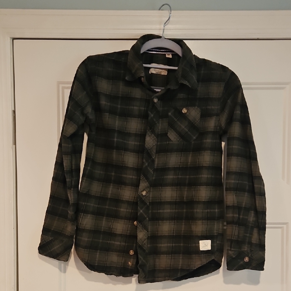 Like NEW Vintage Dark Green Plaid Button Down Shirt Kid's M